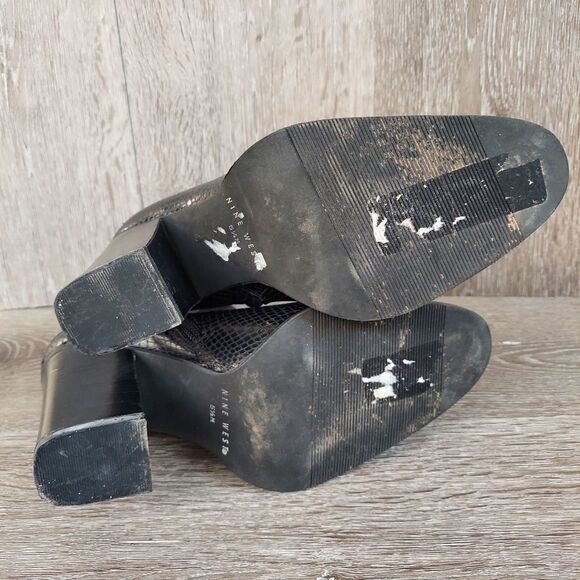 Nine West Snake Embossed Black Leather Ankle boots - Picture 6 of 9